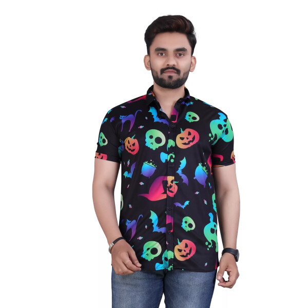 Regular Fit Printed Spread Collar Casual Shirt for Men