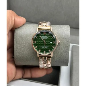 Premium Rolex Watch Rose Gold Green For Women (SUP237)