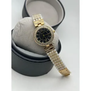 Premium Guess Diamond Watch Gold Black For Women (SUP299)