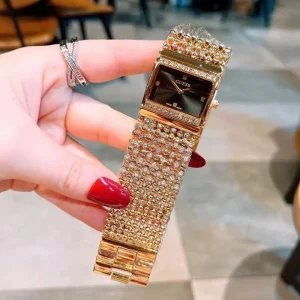Premium Guess Diamond Watch Gold Black For Women (SUP166)