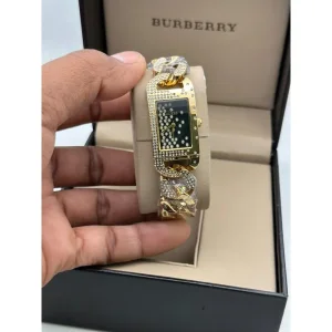 Premium Guess Square Watch Star Light Gold Black For Women (SUP291)